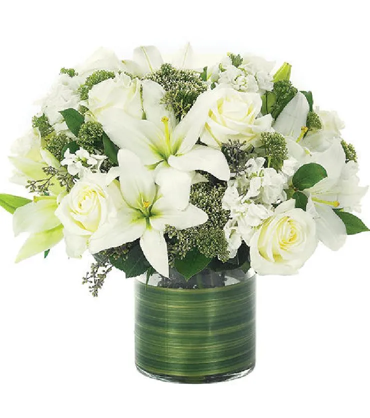 Lovely Lily & Roses Bouquet-All White